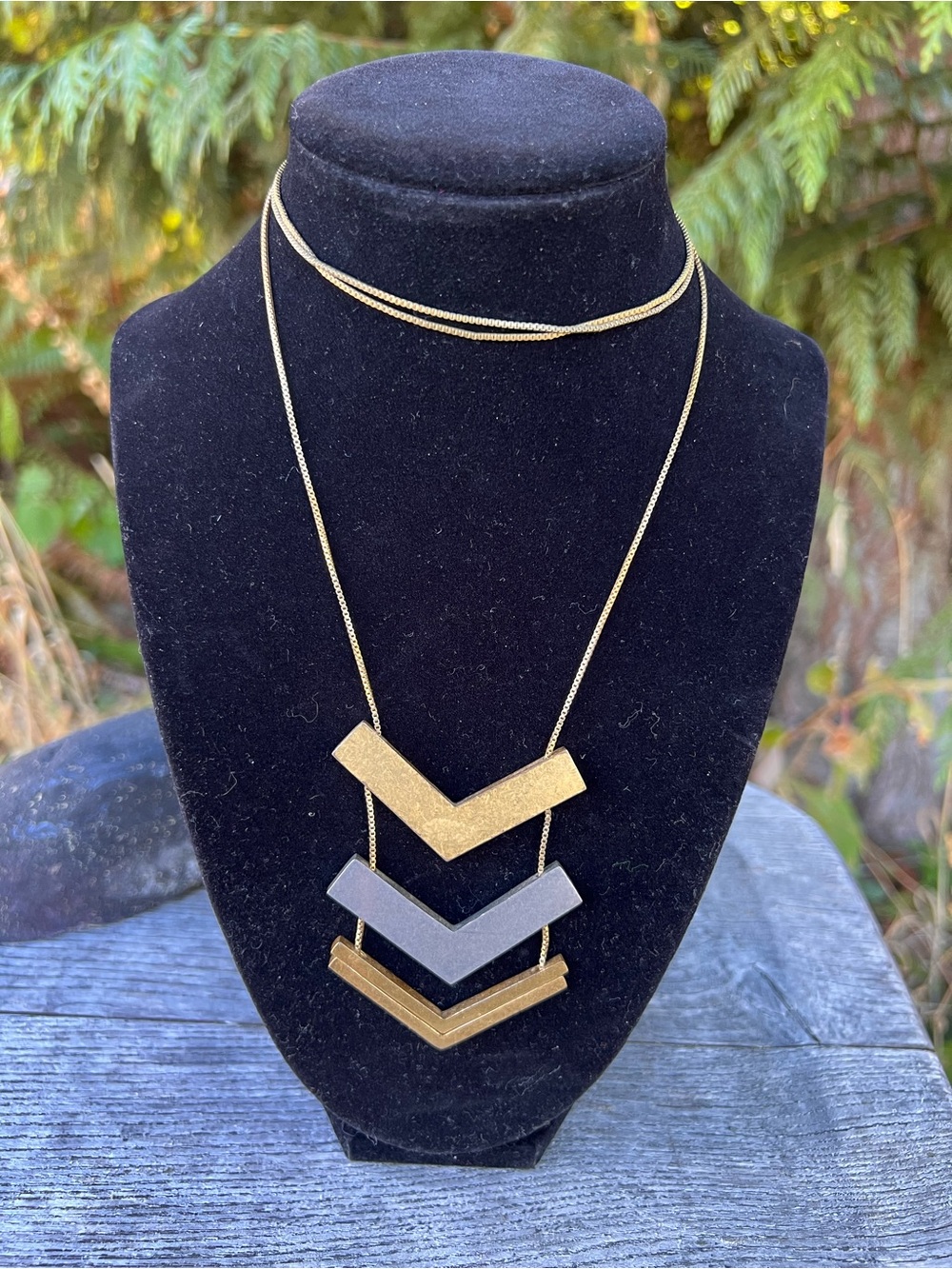 Gold and Silver Layered Chevron Pendant Necklace - Women Jewelry